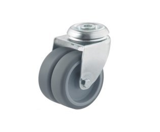Roata dubla termoplast, carcasa pivotanta cu alezaj, WLL=80-100kg, D=50-75mm