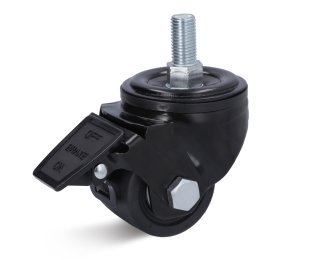 Roata poliamida, janta poliamida, carcasa pivotanta cu frana si alezaj cu stift, WLL=300-600kg