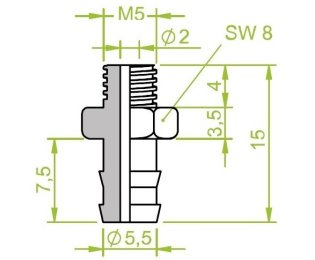 Racord 130.024 cu filet metric exterior M5 pentru ventuze