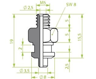 Racord 130.037 cu filet metric exterior M5 pentru ventuze