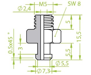 Racord 130.094 cu filet metric exterior M5 pentru ventuze