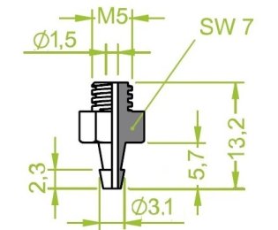 Racord 130.153 cu filet metric exterior M5 pentru ventuze