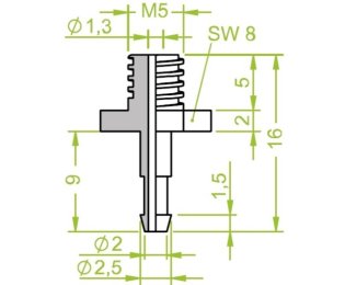 Racord 130.195 cu filet metric exterior M5 pentru ventuze