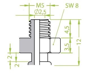 Racord 130.301 cu filet metric exterior M5 pentru ventuze