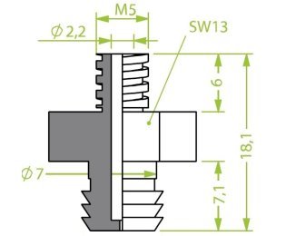 Racord 130.566 cu filet metric exterior M5 pentru ventuze