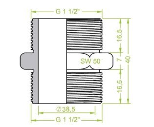 Niplu dublu ventuze filet exterior G1½" - filet exterior G1½"