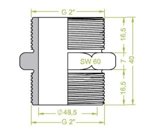 Niplu dublu ventuze filet exterior G2" - filet exterior G2"