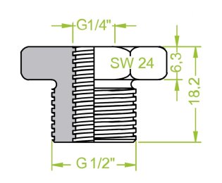Niplu dublu ventuze filet exterior G½"  - filet interior G¼"