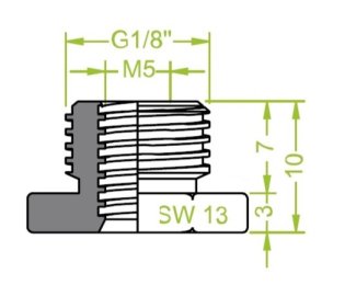 Niplu dublu ventuza filet exterior G1/8" - filet interior M5 L=10 mm