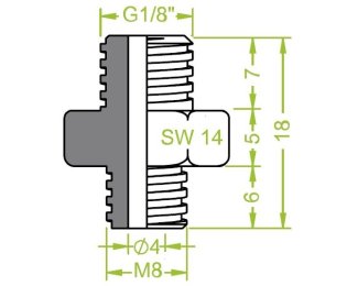 Niplu dublu ventuze filet exterior G1/8" - filet exterior M8