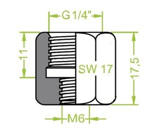 Niplu dublu ventuze filet interior G¼" - filet interior M6