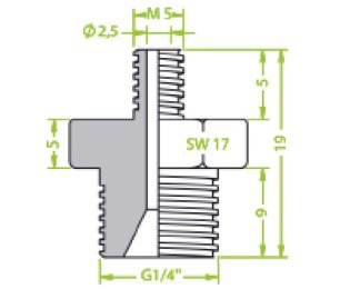 Niplu dublu ventuze filet exterior G¼" - filet exterior M5