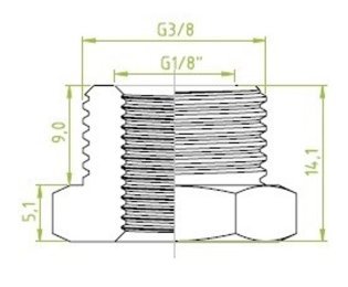 Niplu dublu ventuza filet exterior G3/8"- filet interior G1/8"
