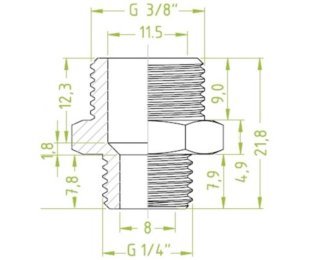Niplu dublu ventuza filet exterior G¼"- filet exterior G3/8