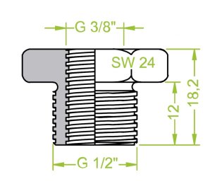 Niplu dublu ventuze filet exterior G½" - filet interior G3/8"