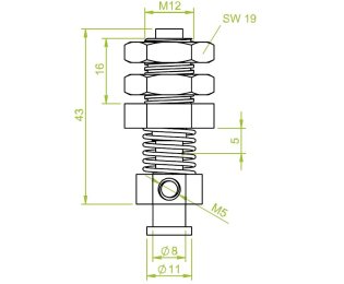 Suport ventuza cu arc cod 80.005 cursa=5.0 mm L=43.0 mm