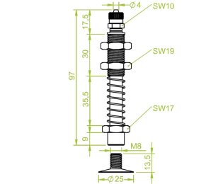 Suport ventuza cu arc cod 80.044 cursa=25.0 mm  L=97.0 mm