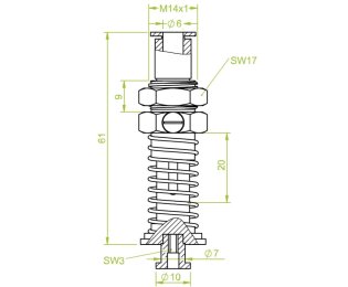 Suport ventuza cu arc cod 80.095 cursa=20.0 mm  L=61.0 mm