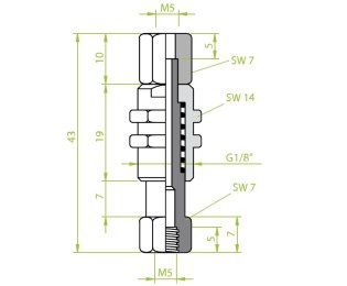 Suport ventuza cu arc cod 80.120 cursa=7.0 mm  L=43.0 mm