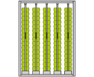Dulap cu 5 sertare verticale si 900 cutii basculabile de depozitare