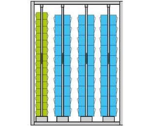 Dulap cu 4 sertare verticale si 480 cutii basculabile de depozitare