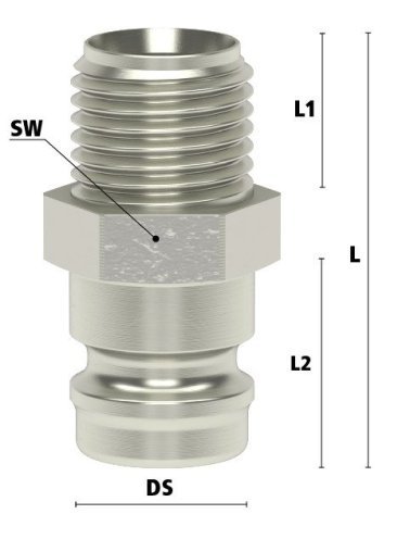 Racord filet imperial exterior cu ventil Seria ESH si ESHT DN9 din ALAMA MS 58 nichelat filet G 1/4" 