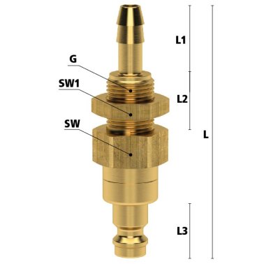 Niplu cupla rapida fara scurgere cu racord furtun si piulita fixare Seria ESM-SSVAB din alama MS 58 DN=4 mm