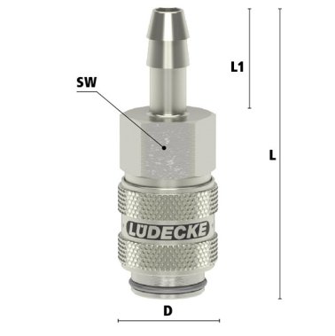 Cupla rapida cu racord furtun Seria ESMNLA-T fara scurgere din alama MS 58 nichelata DN=4 mm