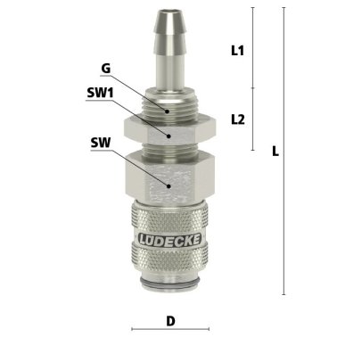 Cupla rapida cu racord furtun si piulita fixare Seria ESMNLA-TSV fara scurgere din alama MS 58 nichelata DN=4 mm