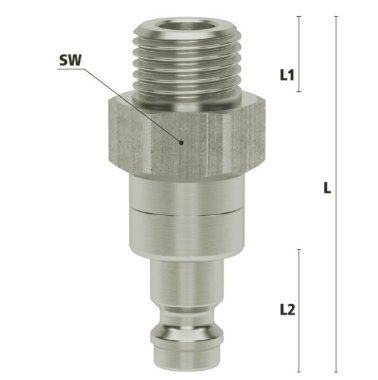 Niplu cupla rapida fara scurgere cu filet exterior Seria ESMN-NAAB din alama MS 58 nichelata filet M 14x1.5 