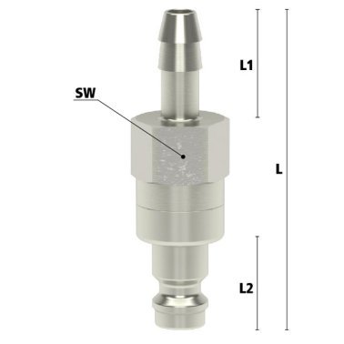 Niplu cupla rapida fara scurgere cu racord furtun Seria ESMN-SAB din alama MS 58 nichelata DN=8 mm