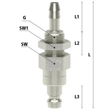 Niplu cupla rapida fara scurgere cu racord furtun si piulita fixare Seria ESMN-SSVAB din alama MS 58 nichelata DN=4 mm