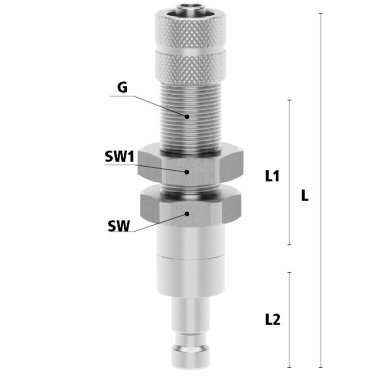 Racord cupla rapida pneumatica cu piulita strangere furtun si fixare Seria ESMCE MICRO DN 2.7 din INOX 1.4305 cu ventil bidirectional Di x De = 4 x 6 mm