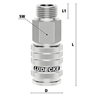 Cupla rapida pneumatica cu filet exterior OptiFlow Seria ESIE DN 7.8 din INOX 1.4305 filet G 1/2" 