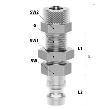 Racord cupla rapida pneumatica cu piulita de strangere furtun si fixare Seria ESME MINI DN 5 din INOX 1.4305 cu ventil unidirectional Di x De = 4 x 6 mm