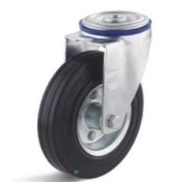 Roata cu carcasa pivotanta cu alezaj si cauciuc negru rigid, WLL=135 kg, D=160 mm