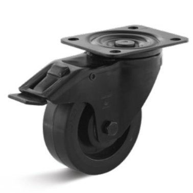 Roata cauciuc elastic, seria black, carcasa pivotanta cu frana, WLL=150 kg, D=100 mm