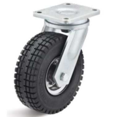 Roata cauciuc superelastic negru, janta otel zincat, carcasa pivotanta, WLL=260kg, D=250mm