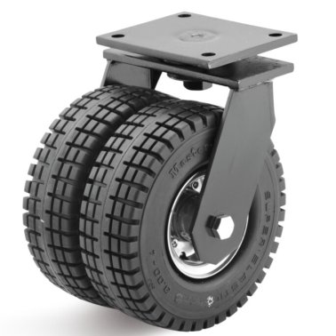 Roata dubla cauciuc superelastic negru, janta otel zincat, carcasa pivotanta, WLL=520kg, D=250mm