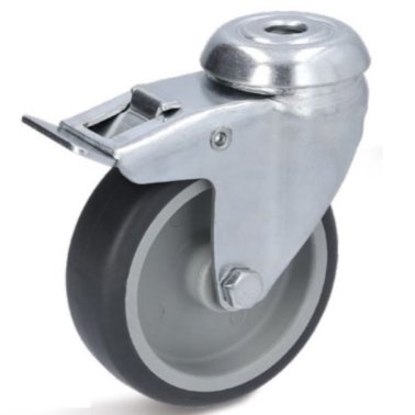 Roata cauciuc termoplastic, carcasa pivotanta cu frana si alezaj, WLL=60 kg, D=75 mm