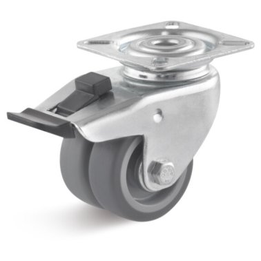 Roata dubla termoplast lagar alunecare, carcasa pivotanta cu frana, WLL=100 kg, D=75 mm