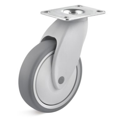 Roata cauciuc termoplastic, rulment cu bila, carcasa pivotanta, WLL=100 kg, D=125 mm