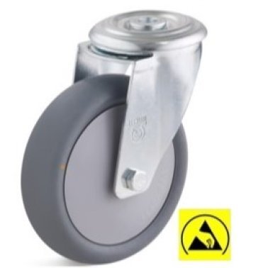 Roata ESD termoplast, carcasa pivotanta cu alezaj, WLL=110 kg, D=125 mm