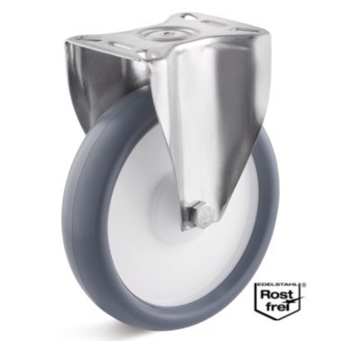 Roata termoplast, rulment si carcasa fixa INOX, WLL=80 kg, D=80 mm
