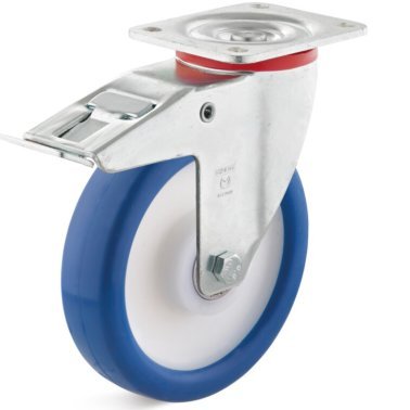 Roata poliuretan, rulment, carcasa pivotanta cu frana HEAVY DUTY, WLL=380 kg, D=160 mm