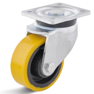 Roata poliuretan rigid, rulment bila, carcasa pivotanta HEAVY DUTY, WLL=350 kg, D=100 mm