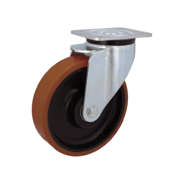 Roata poliuretan rigid, rulment cu bila, carcasa pivotanta cu frana HEAVY DUTY, WLL=1000 kg, D=200 mm