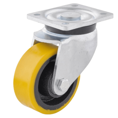 Roata poliuretan rigid, rulment cu bila, carcasa pivotanta cu frana HEAVY DUTY, WLL=350 kg, D=100 mm