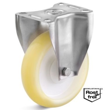 Roata poliuretan elastic, rulmenti si carcasa fixa INOX, WLL=130 kg, D=125 mm