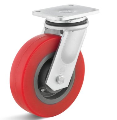 Roata poliuretan elastic rosu, rulment, carcasa pivotanta, WLL=1400 kg, D=250 mm